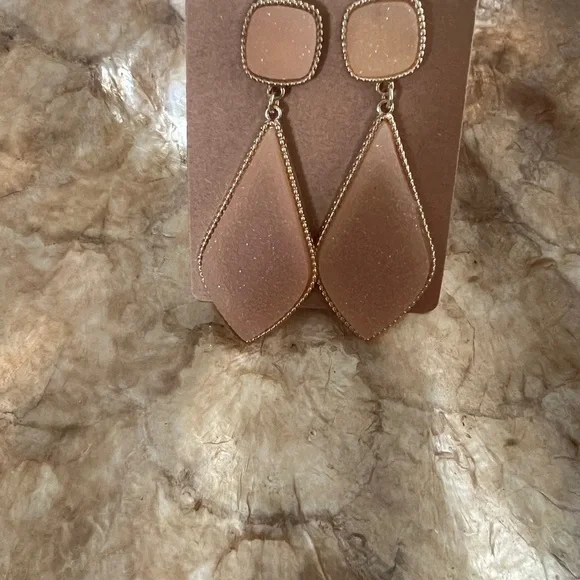 SUGARFIX by Baulebar Gold and Peach Stone Drop Pierced Earrings - Picture 2 of 5